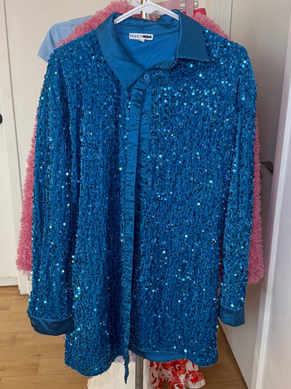 Blue Sequin T Shirt Dress